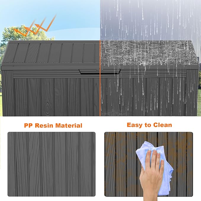 75 Gallon Resin Deck Box, Lockable Patio Outdoor Storage Box for Furniture, Garden Tools and Tools Storage, Waterproof Outside Storage Boxes - Black-Ruum Studio Home