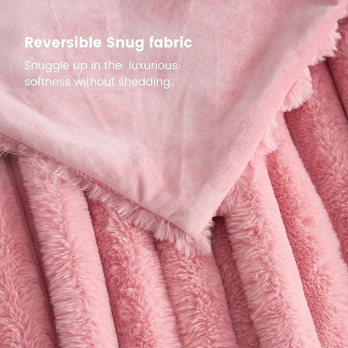 Cozy Bliss Faux Fur Throw Blanket for Couch, Cozy Warm Plush Striped Blanket for Sofa Bedroom Living Room,50 * 60 Inches Hot Pink-Ruum Studio Home