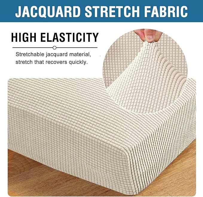 H.VERSAILTEX Super Stretch Individual Chaise Cover Sectional Couch Covers for L Shaped Sofa Both Left/Right Featuring Thick Jacquard Textured Twill Fabric (1 Piece Chaise Cover, Natural)-Ruum Studio Home