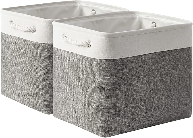 TcaFmac Organization and Storage Basket for Organizing - 16x12x12 inch Large 2 Pack Collapsible Storage Bins for Shelves, Fabric Storage Cubes for Box Closet Cloth Toy Books Kids (White & Grey)-Ruum Studio Home