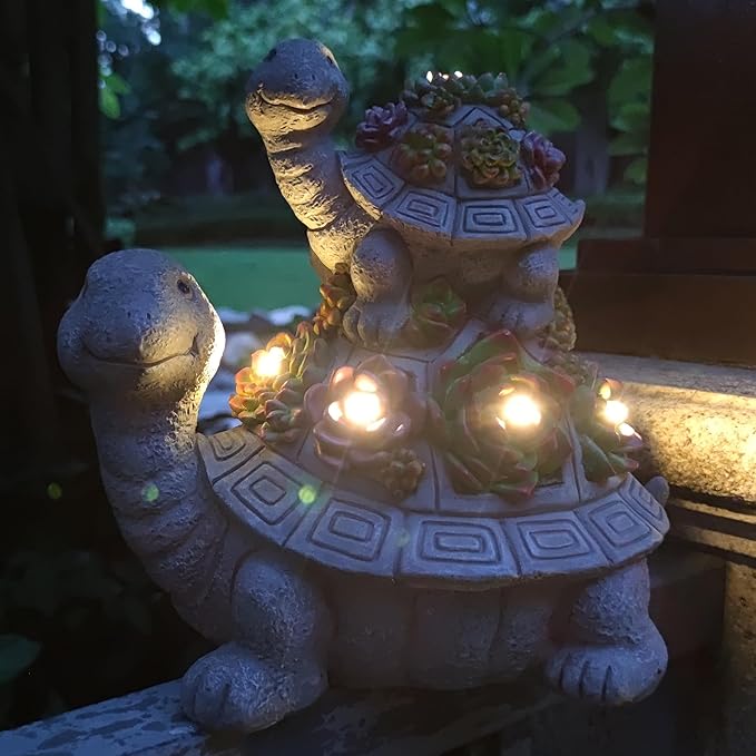 Large Turtle Solar Garden Outdoor Statues with Succulent and 6 LED Lights,Outside Solar Turtle Decor Art for Garden,Home,Lawn,Yard, Balcony Ornament-Ruum Studio Home