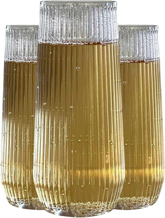 48 Pack Ribbed Ripple Stemless Toasting Glasses, Origami Durable 9 Oz BPA-Free Disposable Plastic Champagne Flutes for Weddings, Bars, Events, and Celebrations (Clear)-Ruum Studio Home