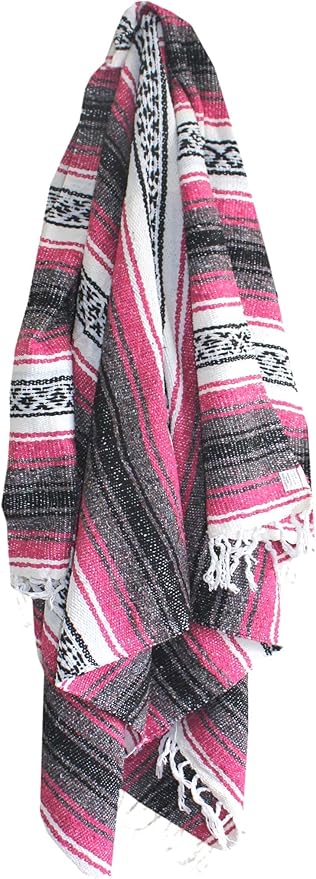 Del Mex Classic Mexican Blanket, Large Authentic Woven Falsa Throw (70"x50"), Artisan Southwest Décor for Beach, Yoga, Outdoors (Hot Pink/Fuchsia)-Ruum Studio Home