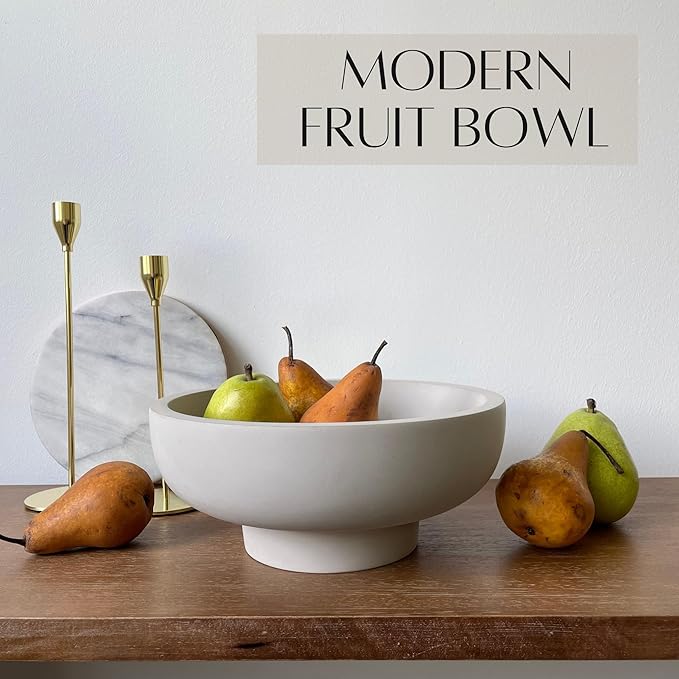 OAKOA Concrete Fruit Bowl for Kitchen Counter - Large Decorative Bowls for Home Decor - Modern Key Bowl for Entryway Table - Pedestal Bowl for Keys-Ruum Studio Home