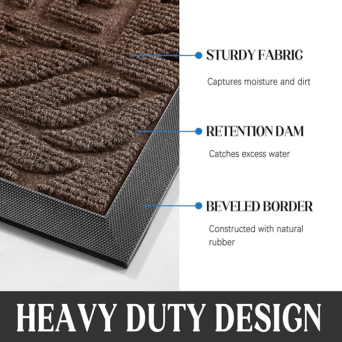 Yimobra Welcome Mat Outdoor, 29.5x17 Waterproof Front Door Mat Outside Entrance, All-Weather Non Slip Front Doormat, Low-Profile Entryway Mats Indoor, Porch and Patio, Coffee-Ruum Studio Home