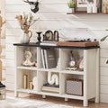 Farmhouse 6 Cube Bookshelf, Antique White & Black Wooden Storage Organizer Book Shelf, 47" Cubby Hallway Bookcase, Kids Toy Storage Cabinet, Modern Open Book Case for Living Room, Playroom-Ruum Studio Home