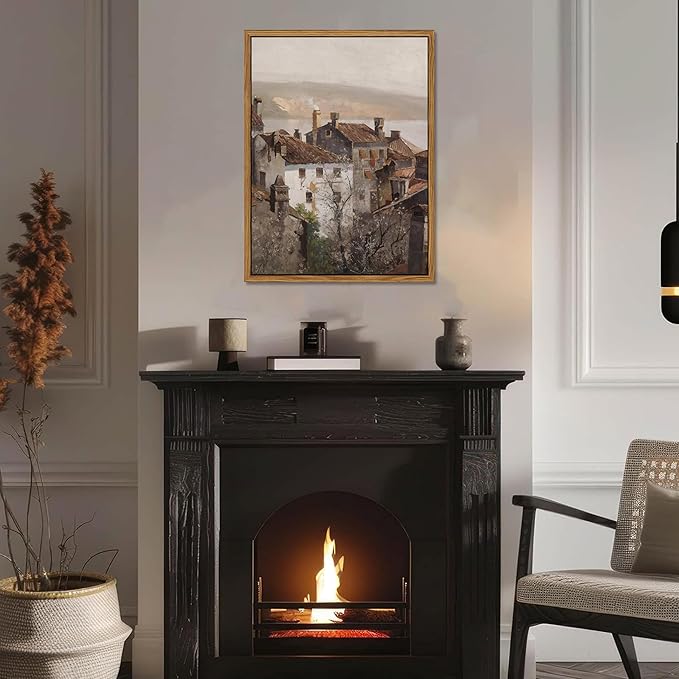 Floating Framed Vintage Canvas Wall Art, European Country Towns Wall Decor Oil Paintings Artwork, Rustic Farmhouse Posters Prints Pictures for Living Room Hallway Bedroom 16x24 inch-Ruum Studio Home