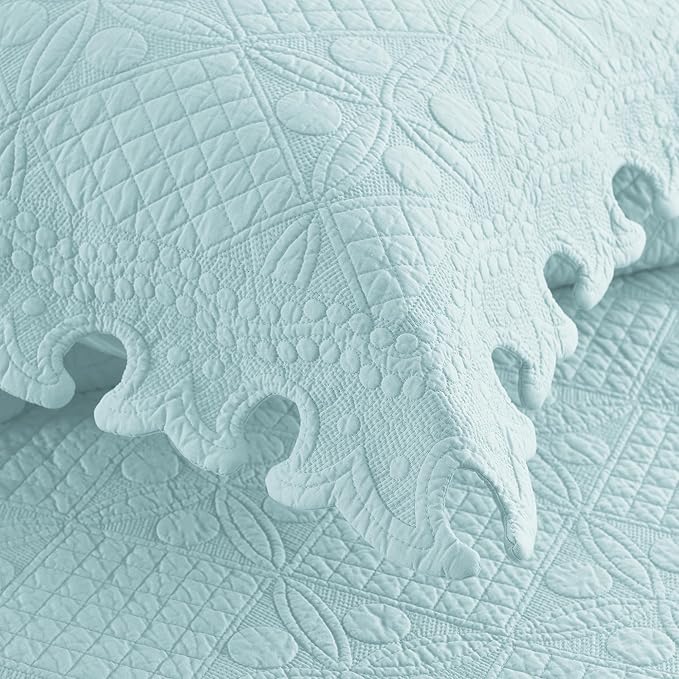 MarCielo 3-Piece 100% Cotton Oversized Bedspread Lightweight Quilt Coverlet Embroidery Farmhouse Bedding Set (TW Mint Green Blue, Oversized King (118"x106"))-Ruum Studio Home