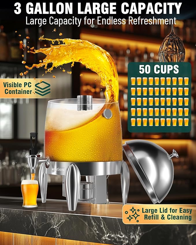 WantJoin Beverage Dispenser With Stand - 3.2 Gallon Drink Dispenser With Ice Core & Fuel Holder, Leakproof Spigot, Visible Container, Drink Dispenser For Cold & Hot Drink Parties Gathering Cafeteria-Ruum Studio Home