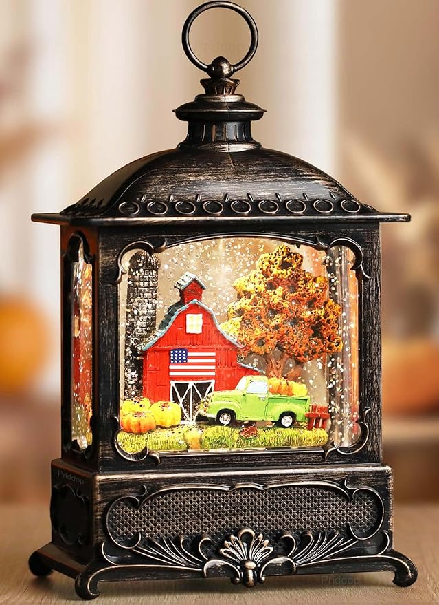 Fall Snow Globe Lantern Fall Decorations for Home Thanksgiving Gifts Autumn Harvest Fall Decor Swirling Glitter Snow Globes Barn Truck Pumpkin Farm-Ruum Studio Home