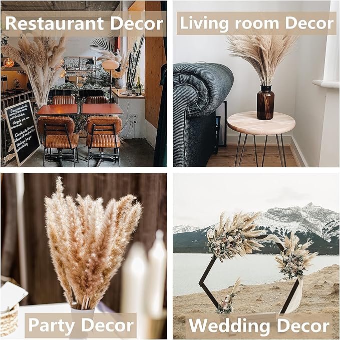 100 PCS Dried Flowers Pampas Grass Bouquet, Boho Table Decor, Bunny Tails Dried Flowers, Brown Pompas, White Pampas Grass for Wedding, Home, Rustic Party, Baby Shower Decorations-Ruum Studio Home