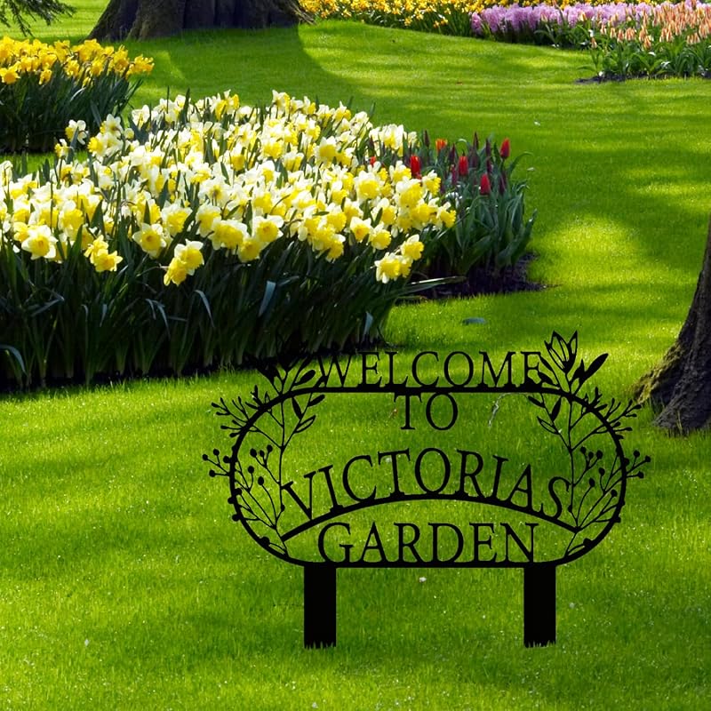 Personalized Metal Garden Sign with Stake, Custom Garden Decor for Outdoor, Custom Family Name Sign, Patio Decorations, Lawn Art, Farmhouse Decorative, Housewarming Gift (CstmDesign3)-Ruum Studio Home