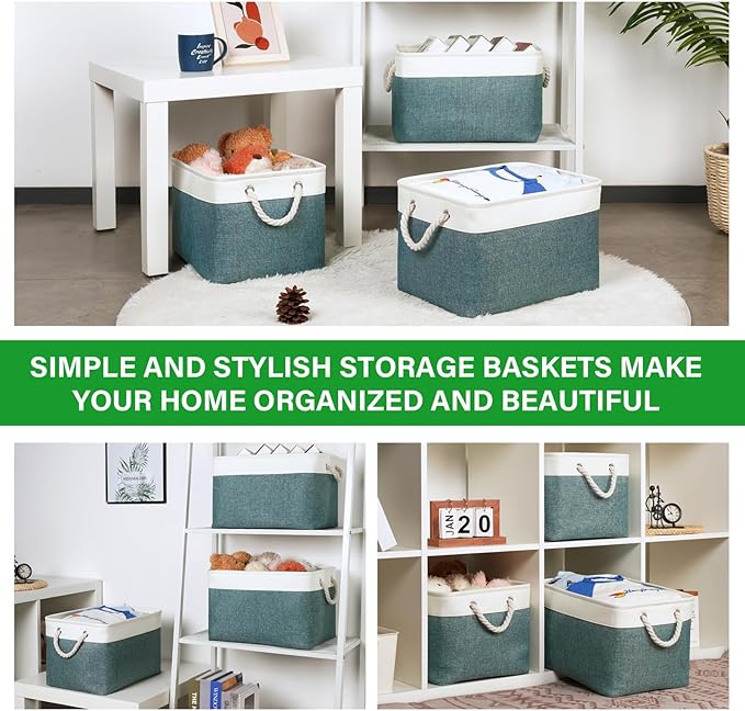Bidtakay Fabric Storage Baskets for Shelves 3 Pack Large Storage Bins for Organizing Linen Collapsible Organizer for Closet-Deep Green-Ruum Studio Home