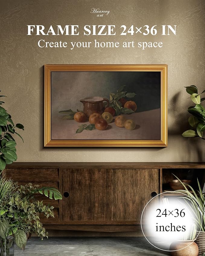 HUARCEY Gold Framed Vintage Wall Art for Living Room Harvest Apples Still Life Oil Painting Large Cottagecore Room Decor Picture Canvas Print Farmhouse Fruit Wall Decor Bedroom Kitchen Bathroom 24x36-Ruum Studio Home