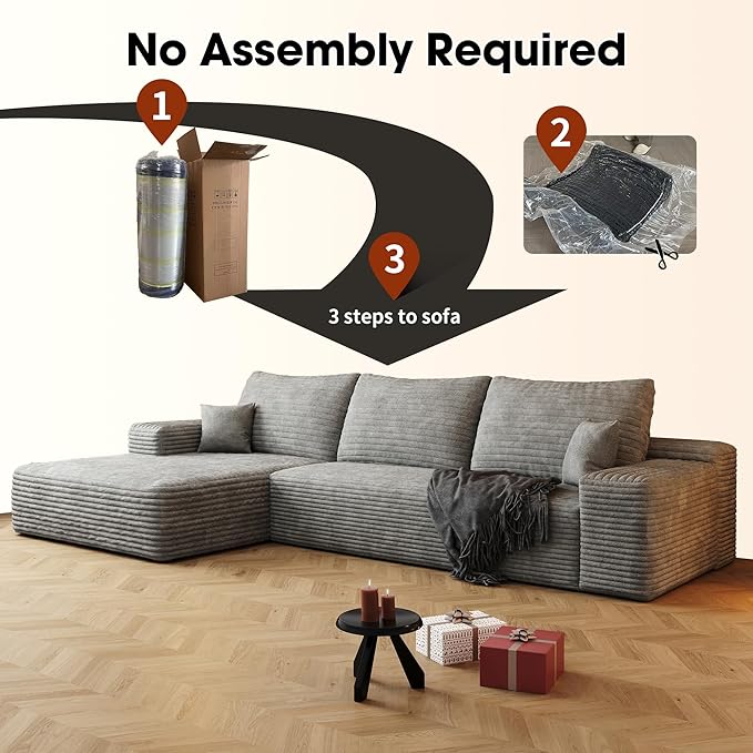 108" Sectional Couches for Living Room Modern Modular Sofa with L-Shape Couchs Upholstered Boneless Couch Deep Seat Sectional Couch with Chaise (Grey, Left Facing Chaise+2Seaters)-Ruum Studio Home