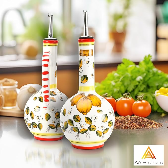 15Oz Ceramic Handmade Oil Dispenser with 3 olive design-Ruum Studio Home