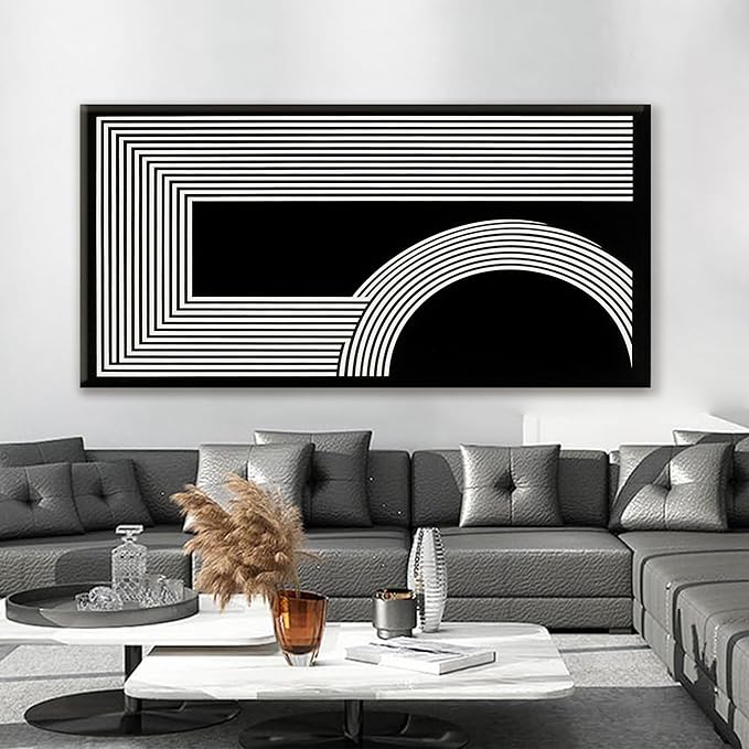 Large Abstract Wall Art Black And White Wall Art Geometric Line Wall Print Painting Artwork Canvas Art Wall Decor Simple Picture Artwork For Living Room Bedroom Office Home Wall Decor 29"X 58"-Ruum Studio Home