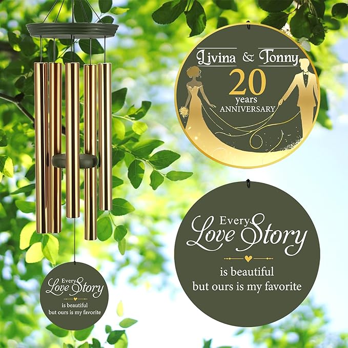 ASTARIN Wedding Memory Day Gifts Wind Chimes Customized, Personalized Wind Chimes 2025, for Couple Women Men, Deep Tone Wooden Windchime-Ruum Studio Home