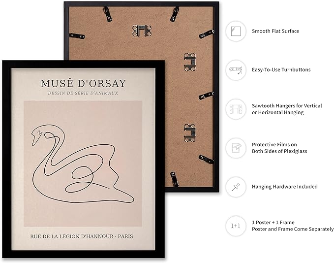 Poster Master Vintage Poster - Retro One Line Swan Drawing Print - Swan Art - Bird Art - Minimal Gift for Her, Animal Lover - Abstract Decor for Home, Office, Bedroom, 16x20 Black Framed-Ruum Studio Home