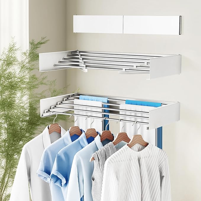 Drying Rack Clothing,Clothes Drying Rack Wall Mounted,Collapsible Hanging Racks for Laundry,Laundry Drying Rack,Wall Mounted Clothes Rack(31.5"-White) (White, 31.5 Inch)-Ruum Studio Home
