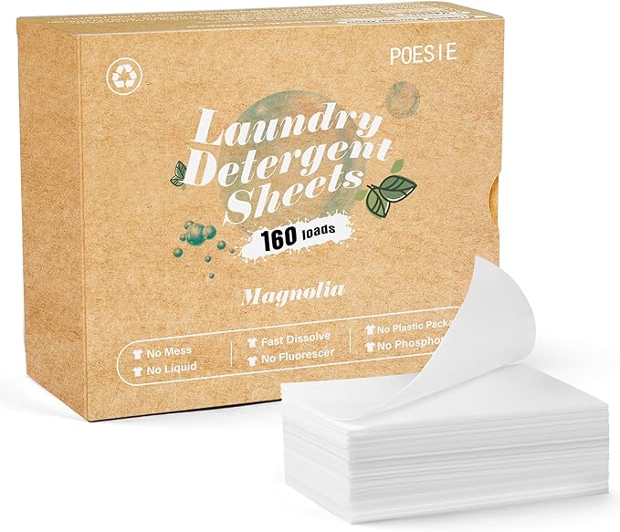Poesie Laundry Detergent Sheets Magnolia Scent 160 Sheets 80 Large Loads Liquidless Effective Cleaning Zero Waste for All Washing Machine Traveling Dorm Life Save Space-Ruum Studio Home