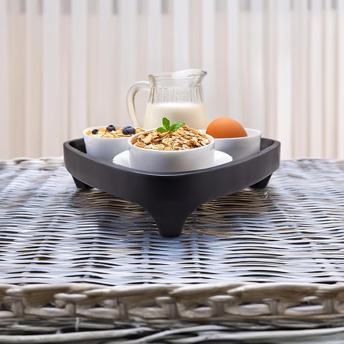 Mango Wood Serving Triangular Tray – 12x11.5x3.25 Inch Decorative Tray for Serving in Bed, Appetizers, Table, BBQ, Patio, Party – Perfect for Lap and Couch Use, Matt Finish, Black-Ruum Studio Home