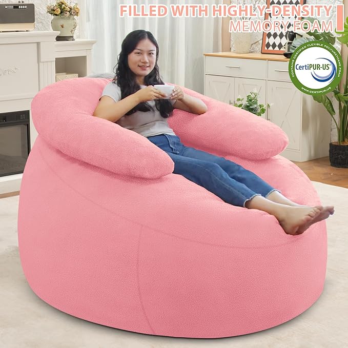 HABUTWAY Bean Bag Chair with U-Shaped Pillow for Adult and Kids Big BeanBag Chair with Filling Ultra Soft Teddy Fleece Couch Chair with Washable Cover for Living Room Bedroom, Light Pink & Light Pink-Ruum Studio Home