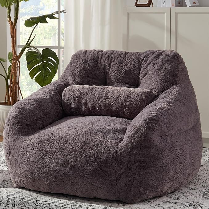Bean Bag Chair for Adults with Pillow,Oversized Bean Bag Couch Chairs for Adults,Giant Lazy Couch Sofa Chairs with Filler,Large Reading Chair for Living Room Bedroom,Dark Gray-Ruum Studio Home