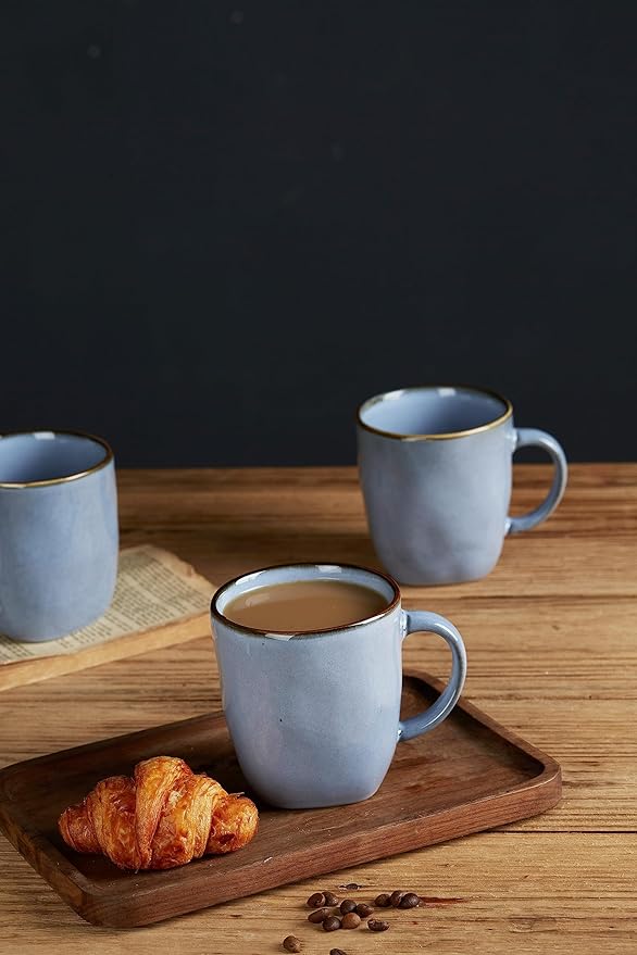 famiware Coffee Mugs Set of 4, Ocean Square 13oz Coffee Cup Set with Handle for Cocoa, Milk, Hot Chocolate, Tea, Water, Stoneware Cups for Kitchen, Microwave and Dishwasher Safe, Blue-Ruum Studio Home