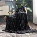 Cozy Bliss Checkered Faux Rabbit Fur Black Throw Blanket, Soft Fuzzy Fluffy Minky Furry Plush Blankets for Couch, Bed (50 * 60 Inches Black)-Ruum Studio Home