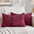 Fancy Homi 2 Packs Burgundy Long Lumbar Decorative Throw Pillow Covers 16x24 Inch for Couch Bed Sofa, Rustic Farmhouse Boho Home Decor, Soft Striped Corduroy Rectangle Accent Cushion Case 40x60 cm-Ruum Studio Home