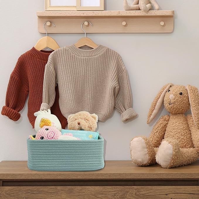 Small Woven Storage Baskets 13“X9”X5“ Decorative Rope Bins for Organizing Shelves, Closets, and Toys, Empty Gift Baskets, Cute Organizer Basket for Home and Office (green, Large)-Ruum Studio Home