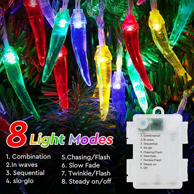Chili Pepper String Lights, 40 LED 21Ft Chili Pepper Fairy Lights Battery Operated for Indoor Outdoor Garden Pool Birthday Mexican Party Wedding Christmas Summer Tropical Decor-Ruum Studio Home