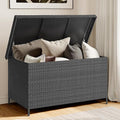 158 Gallon XL Deck Box with Lid, All Weather Wicker Outdoor Storage Box Waterproof, Large Outdoor Patio Storage Bin for Cushions, Garden Tools, Gears, Pool Accessories, Black-Ruum Studio Home