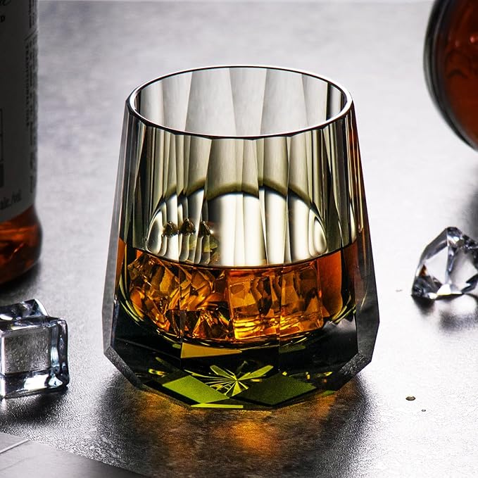 KAMMAK Crystal Whiskey Glasses Set of 2, Handcrafted 6.76oz Old Fashioned Glasses Stemless, Luxury Cocktail Glasses, Hand Blown Scotch Cup for Women, Men Gift for Rocks, Bourbon, Bar Barware-Ruum Studio Home