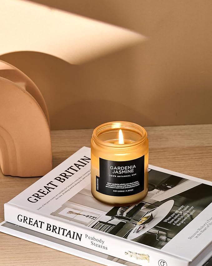 M&SENSE Gardenia Jasmine Scented Candle, 50 Hours Slow Burning Clean Non Toxic 7.05oz 2 Wicks Highly Scented Aromatherapy Candle for Housewarming Gifts, Long Lasting Fragrance for Bath & Office-Ruum Studio Home