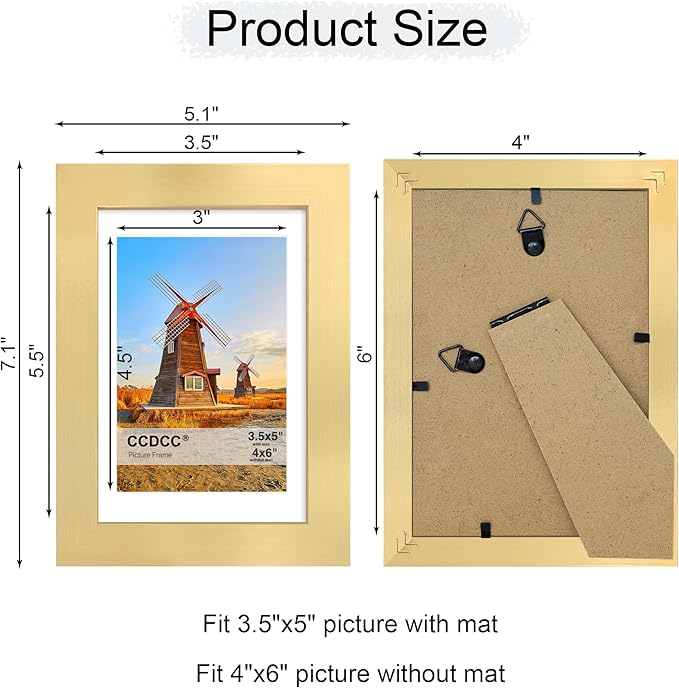 4x6 Picture Frame Set of 4, 4 x 6 Wood Photo Frames with Mat for 3.5x5, Wooden Frame with Real Glass Cover for Wall and Tabletop Display,Gold-Ruum Studio Home