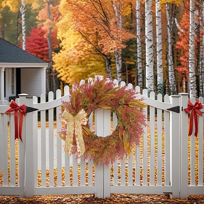 CYANBLOOM Front-Door Cedar Fall Wreaths: 24 Inch Large Wreath with Burlap Bow - Weatherproof Outdoor Porch Decor - Ideal Stress Relief Rustic Greenery for Autumn Holiday (Thanksgiving/Halloween 2025)-Ruum Studio Home