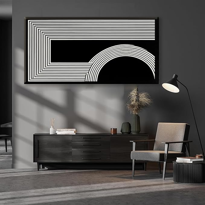 Large Abstract Wall Art Black And White Wall Art Geometric Line Wall Print Painting Artwork Canvas Art Wall Decor Simple Picture Artwork For Living Room Bedroom Office Home Wall Decor 29"X 58"-Ruum Studio Home