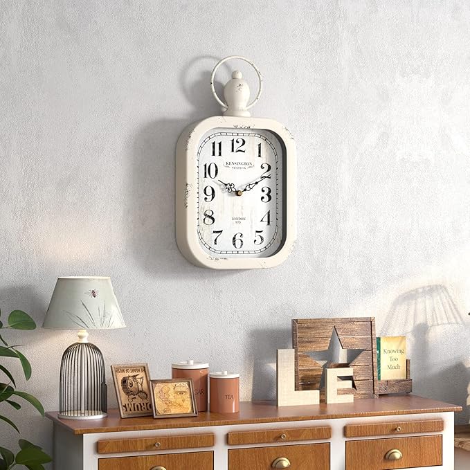 Menterry Small Retro Rectangle Wall Clock, White Antique Vintage Style, Battery Operated Silent Decor Wall Clocks for Farmhouse,Bedroom,Kitchen,Bathroom (11" H x 6.1" W)-Ruum Studio Home