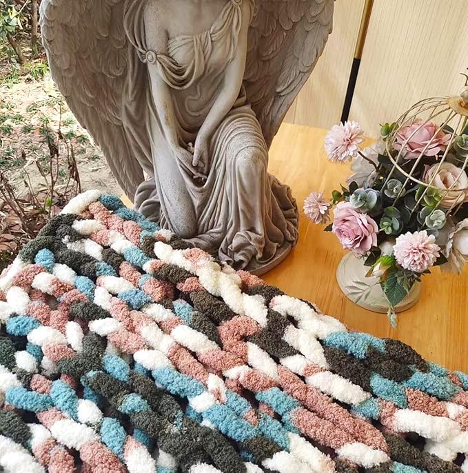 DDL&HEXI Chunky Chenille Blanket 100% Hand Knit with Jumbo Chenille Yarn (50"x60") Super Soft Large Throw Bed Blanket for Couch, Sofa, Home Decor - Machine Washable (02)-Ruum Studio Home