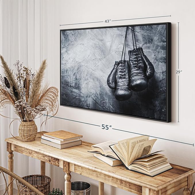 ElephantStock Boxing Gloves Wall Art - Horizontal Framed Canvas - 1-Piece Living Room Wall Decor - Photography Sports Canvas Print - Black and Gray Decor for Wall - 43" X 29"-Ruum Studio Home