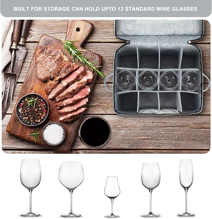 2 Pack Wine Glass Storage Box with Dividers, Stemware Storage Containers for Packing and Moving, China Storage Containers Box for 12 Crystal Glassware, Wine Glasses, Drinkware,Light Gray-Ruum Studio Home