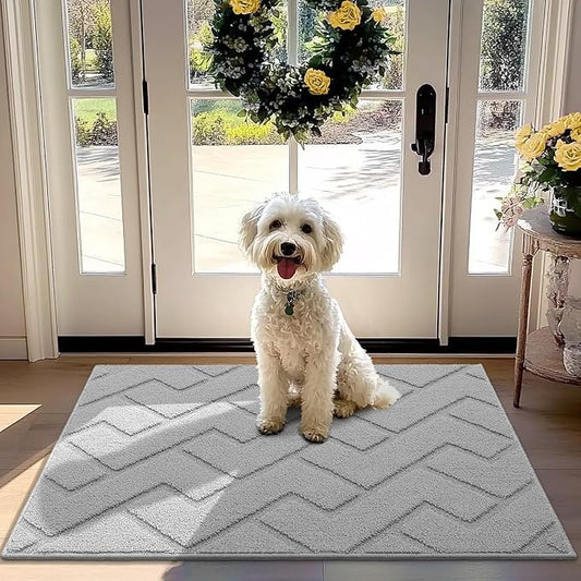 hicorfe Front Door Mat Outside Entrance,32"x40" Absorbent Muddy Dirt Resist Welcome Door Mats Outdoor Indoor,Stain and Fade Resistant,Non Slip Backing Entry Mat Doormat for Entryway(Light Grey)-Ruum Studio Home