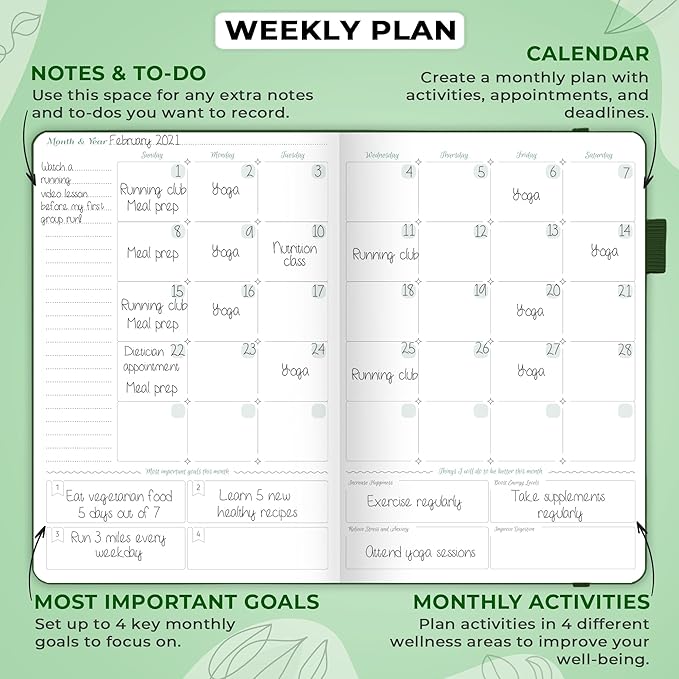 GoGirl Food Journal & Wellness Planner –– Diet & Fitness Diary – Nutrition Journal with Meal, Exercise & Weigh Loss Tracker, A5 (Forest Green)-Ruum Studio Home