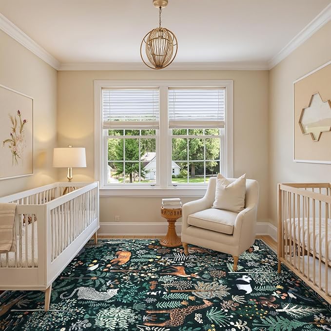 OJIA Jungle Print 8x10 Rugs for Living Room, Green Soft Bedroom Rug Washable Area Rugs 8x10, Modern Dining Room Rug Stain Resistant Floor Carpet for Playroom Kids Nursery Office, Green-Ruum Studio Home
