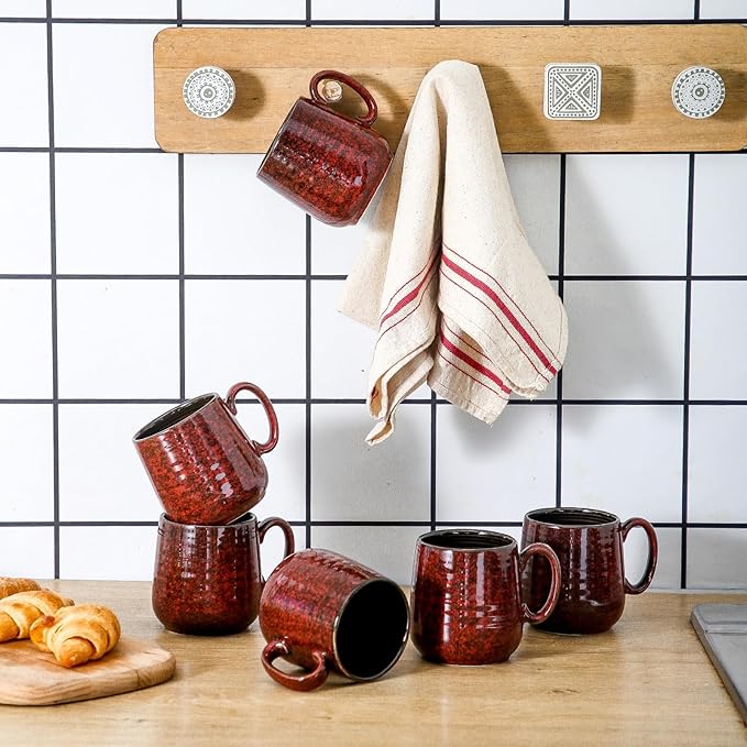 Hasense Coffee Mugs 8 oz, Ceramic Small Espresso Cups Set of 6, Mini Cups with Handle for Coffee, Tea and Cocoa, Modern Mugs for Mother's Day Gift, Dishwasher & Microwave Safe, Red-Ruum Studio Home