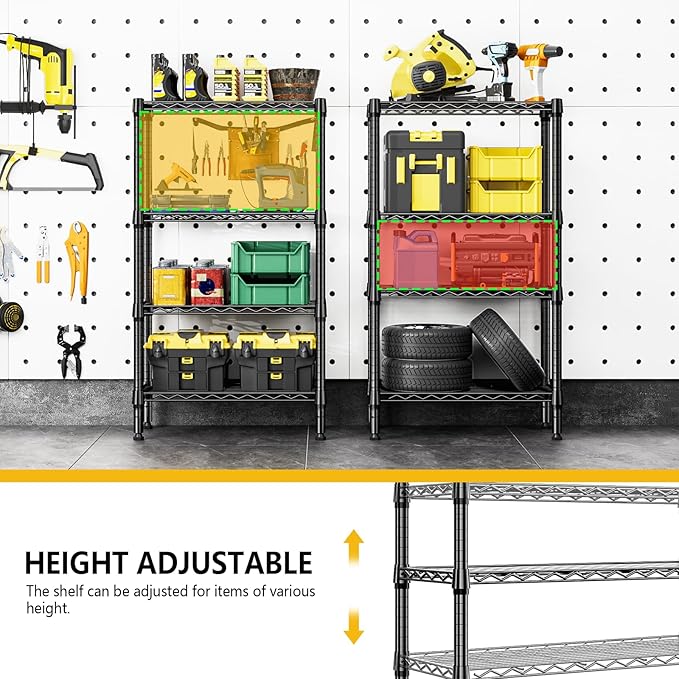 1000 lbs 4 Tier Shelf Metal Storage Shelves Wire Rack Closet Organizers for Garage Kitchen Bathroom Laundry Black 11.8" D x 25.6" W x 45.5" H-Ruum Studio Home