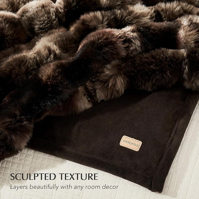 EVERGRACE Ultra Soft Luxury Fluffy Ridgeline Faux Rabbit Fur Throw Blanket, Thick Warm Bubble Throw for Bed, Cozy Plush Reversible Blankets for Couch, Chair, Sofa, Mocha Brown, 60x80 Inches, 870 GSM-Ruum Studio Home