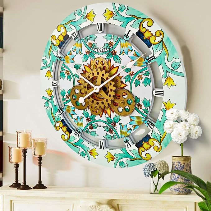 The Gears Clock Wall Clock Italy Collection with Moving Gears (Amalfi, 24 inch Round)-Ruum Studio Home